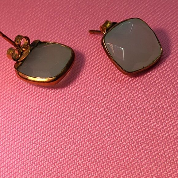 Best Silver, New, 18kGold-Plated Sterling Silver Oval Genuine Moonstone Earrings - Picture 3 of 7